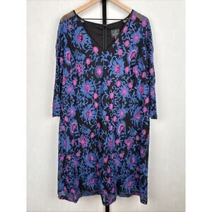 Adrianna Papell Floral Embroidered Sheath Dress Women's 14W Black Mesh Bohemian